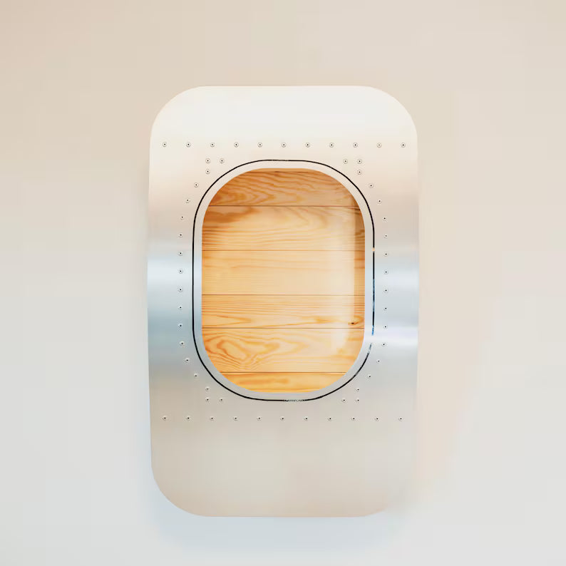 Barra da parete per finestrino di aereo in alluminio e legno – Realizzata a mano in Germania – Mensola per aviazione