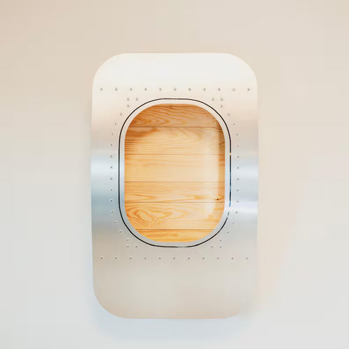 Barra da parete per finestrino di aereo in alluminio e legno – Realizzata a mano in Germania – Mensola per aviazione