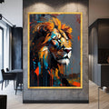 Ritratto di leone maestoso su tela, dipinto astratto ad olio per pareti, decorazione con animali vivaci, tela safari moderna